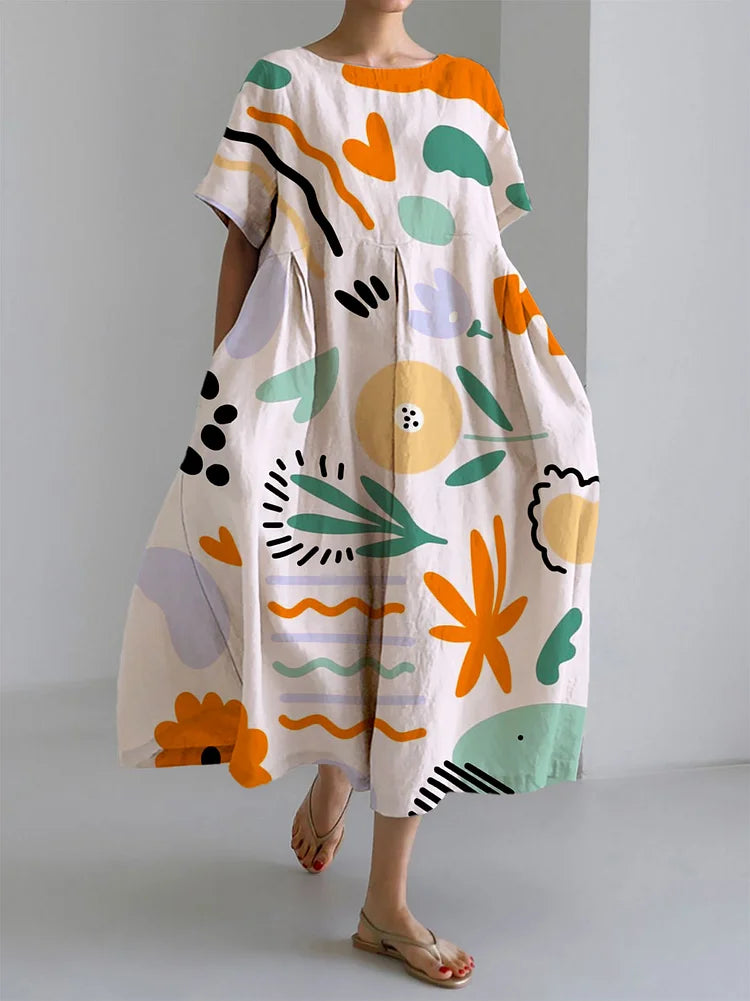 MILENA | Colourful Long Dress with Lightweight Comfort and Artistic Print for Unique Summer Style
