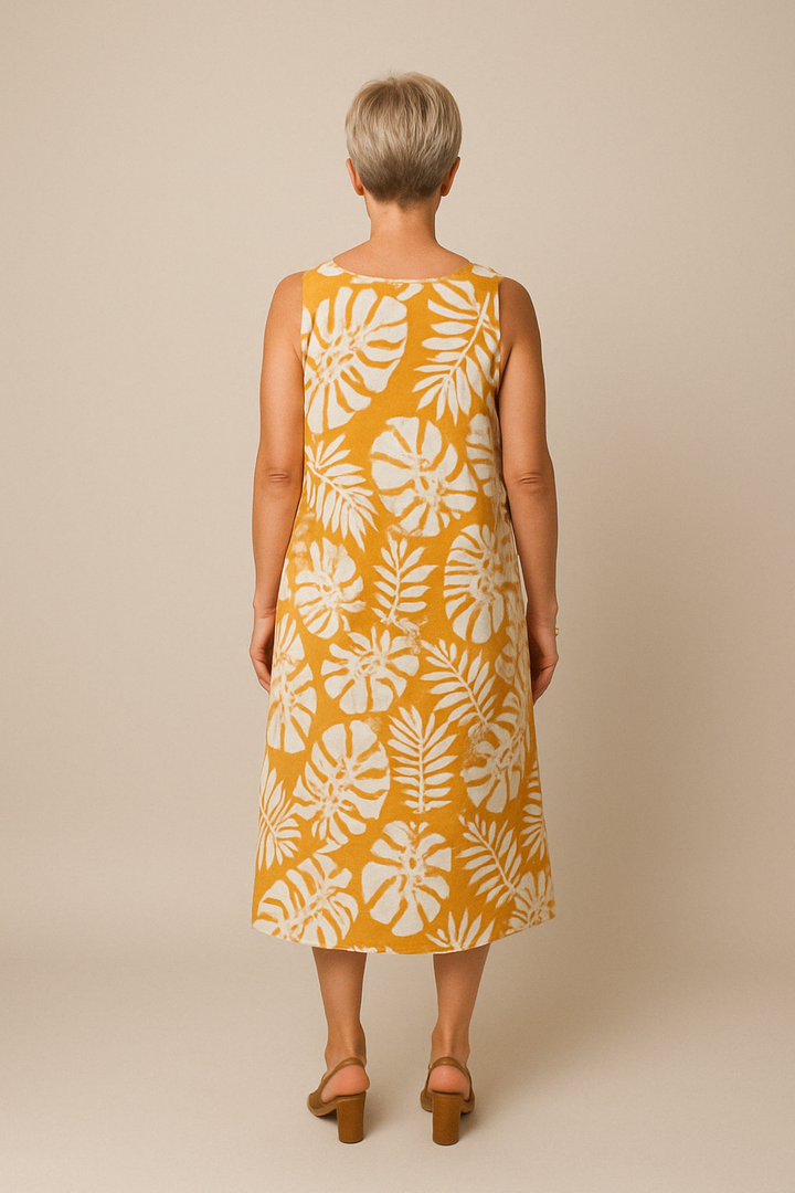 YSELLA | ELEGANT SLEEVELESS DRESS WITH LEAF PRINT